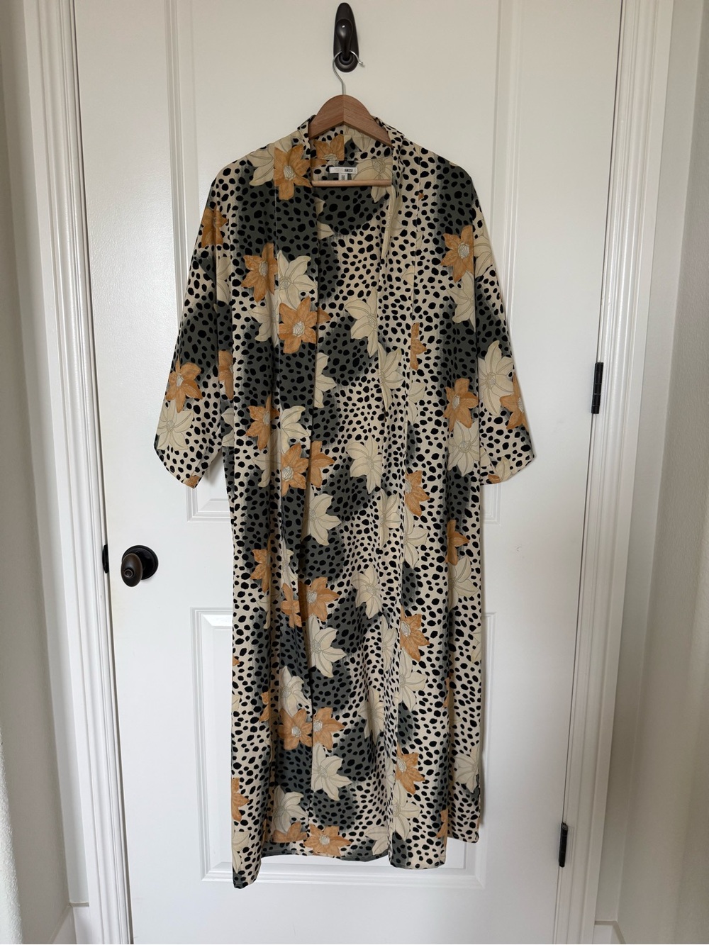 Amuse Society Cream Maxi Kimono with Mustard Floral and Black Dot Print